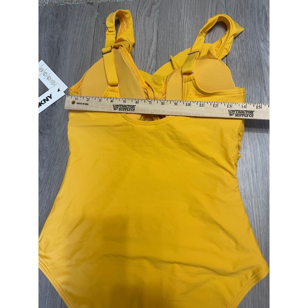 DKNY Ruffle Plunge One-Piece Swimsuit Yellow - Picture 6 of 13